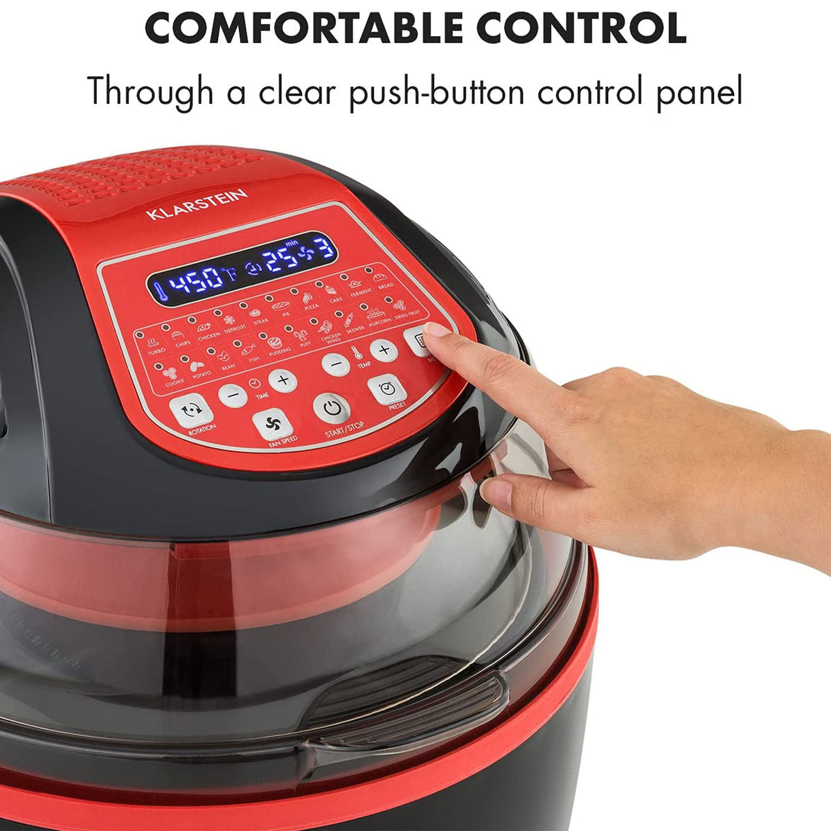 Klarstein VitAir Turbo Hot Air Fryer w/ Versatile 9.6 Quart Cooking Chamber, Red