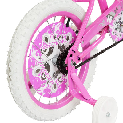 16 Inch Hi-Ten Steel Framed Kids Bicycle w/ Training Wheels, Pink (Open Box)