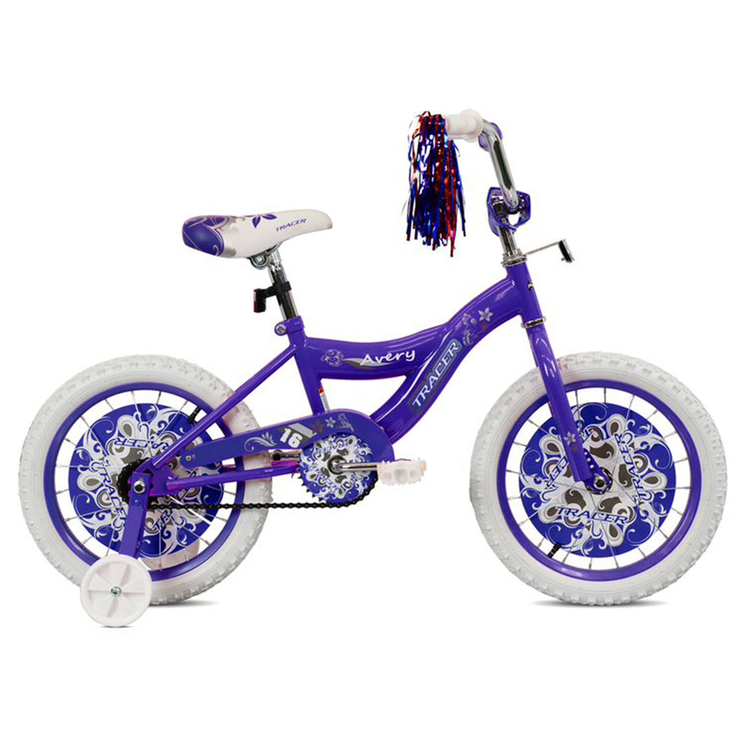 TRACER 16In Hi-Ten Steel Framed Kids Bike w/ Training Wheels, Purple (For Parts)