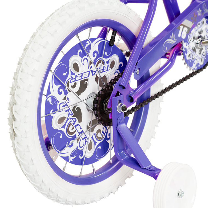 TRACER 16In Hi-Ten Steel Framed Kids Bike w/ Training Wheels, Purple (For Parts)