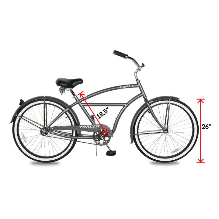TRACER Taha 26" Beach Cruiser 7 Speed Steel Frame Men's Bicycle,Matte Grey(Used)