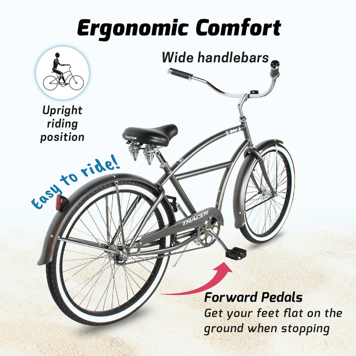 TRACER Taha 26 Inch Beach Cruiser 7 Speed Steel Frame Men's Bicycle, Matte Grey - VMInnovations