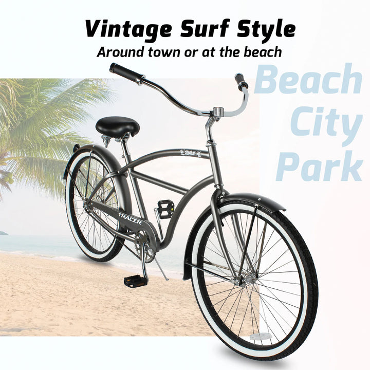 TRACER Taha 26" Beach Cruiser 7 Speed Steel Frame Men's Bicycle,Matte Grey(Used)