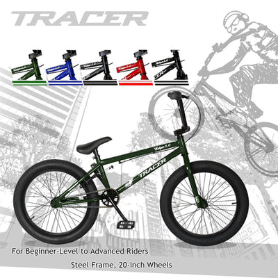 TRACER Edge 20 In Hi-Ten Steel Framed Freestyle BMX Style Bike, Matte Green
