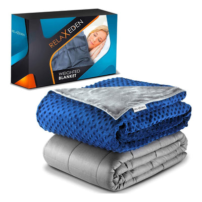 RELAX Adult Cotton Weighted Blanket w/ Navy Cover, 60x80In, 15Lb, Gray(Open Box)