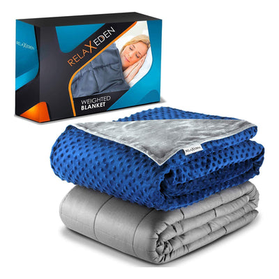 RELAX EDEN Adult Cotton Weighted Blanket w/ Navy Cover, 60 x 80 In, 15 Lb, Gray