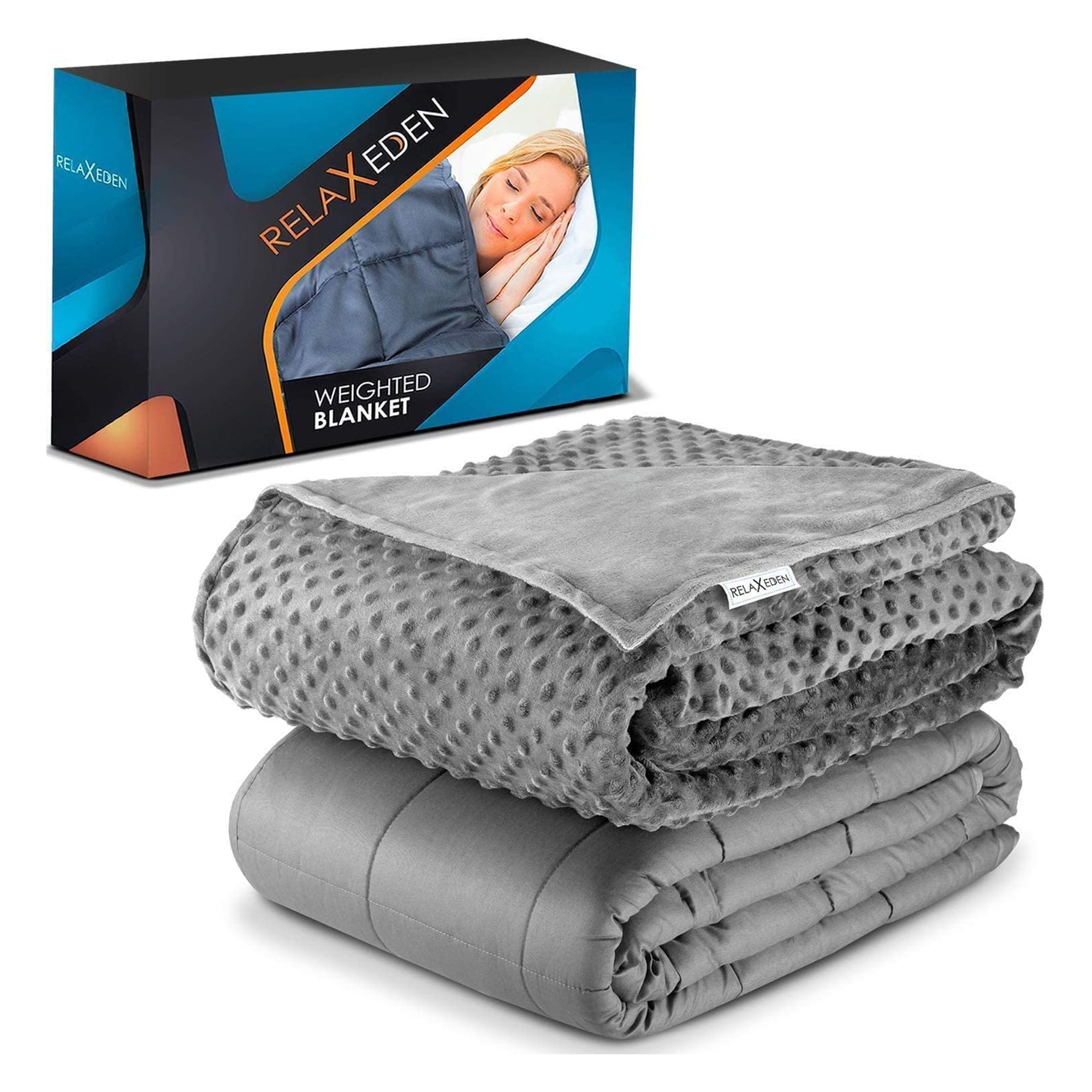 RELAX EDEN Adult Cotton Weighted Blanket w/ Navy Cover, 60 x 80 In, 15 Lb, Grey - VMInnovations