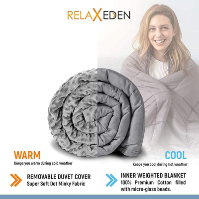 RELAX EDEN Adult Cotton Weighted Blanket w/Grey Cover, 60 x 80 In (Open Box) - VMInnovations