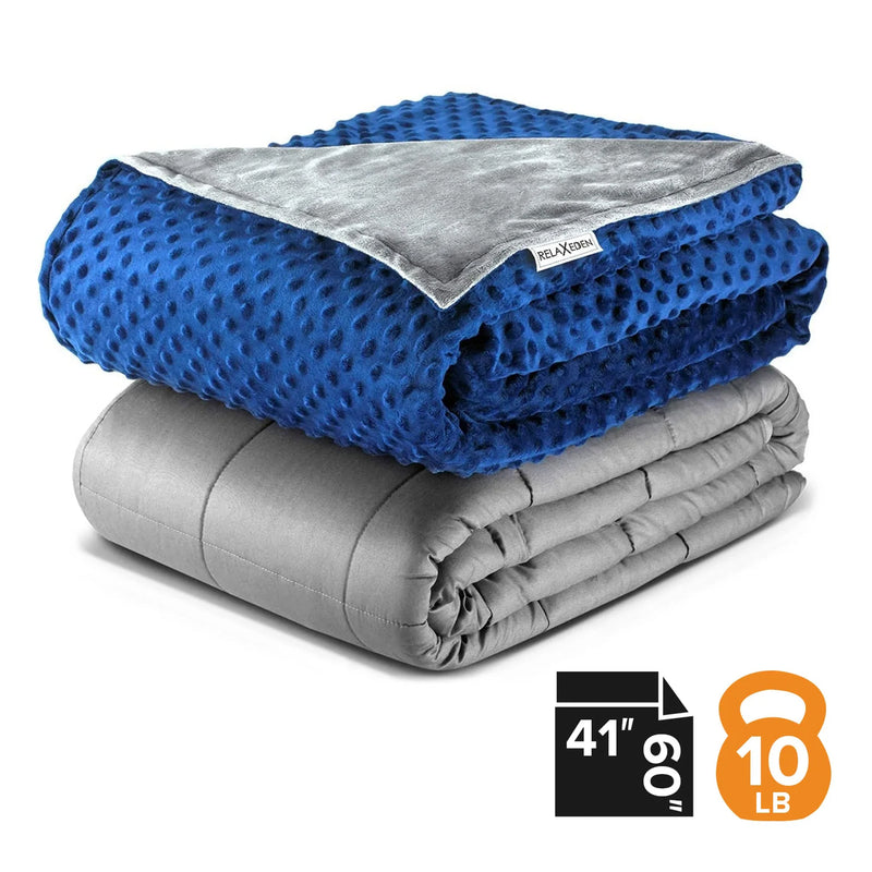 RELAX EDEN Kids Cotton Weighted Blanket w/ Navy Cover, 41 x 60 Inch, 10 Lb, Gray