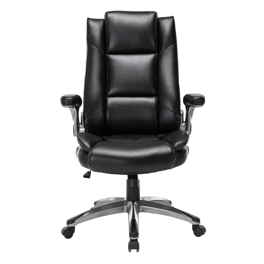 COLAMY High Back Leather Executive Office Chair w/ Flip Up Arms,Black (Open Box)