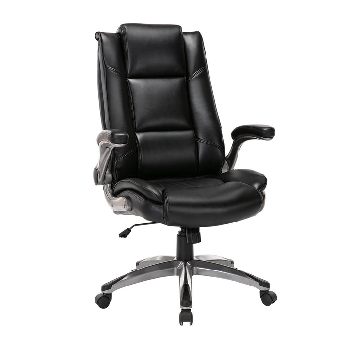 COLAMY High Back Leather Executive Office Chair w/ Flip Up Arms,Black (Open Box)