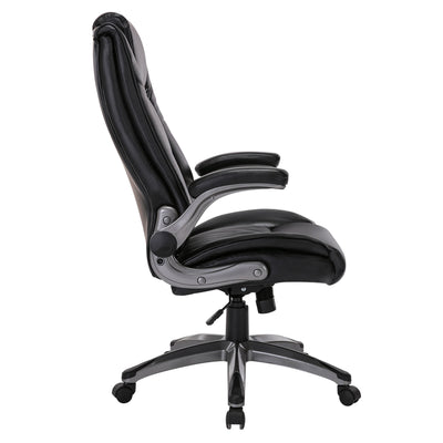 COLAMY High Back Leather Executive Office Chair w/ Flip Up Arms,Black (Open Box) - VMInnovations