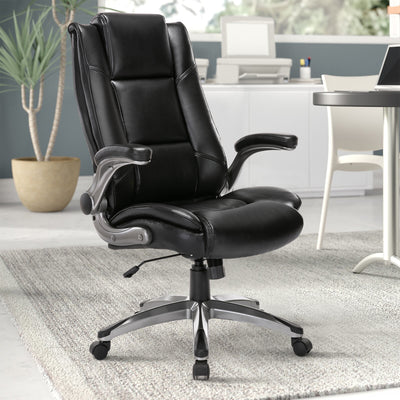 COLAMY High Back Leather Executive Office Chair w/ Flip Up Arms,Black (Open Box) - VMInnovations