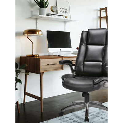 COLAMY High Back Leather Executive Office Chair w/ Flip Up Arms,Black (Open Box)