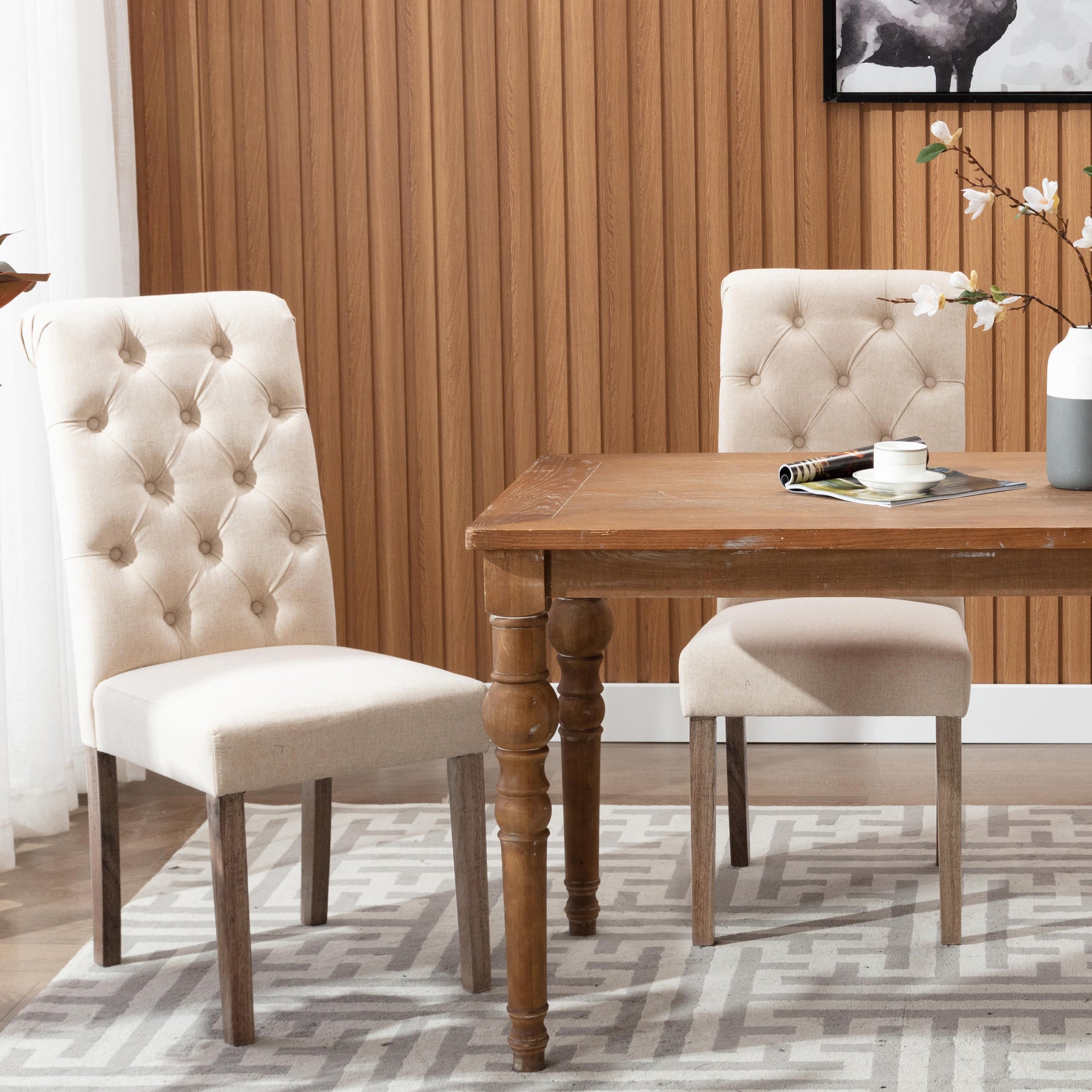 COLAMY Modern Tufted Armless Dining Chair, Solid Wood Legs,Beige(2 Pk)(Open Box) - VMInnovations