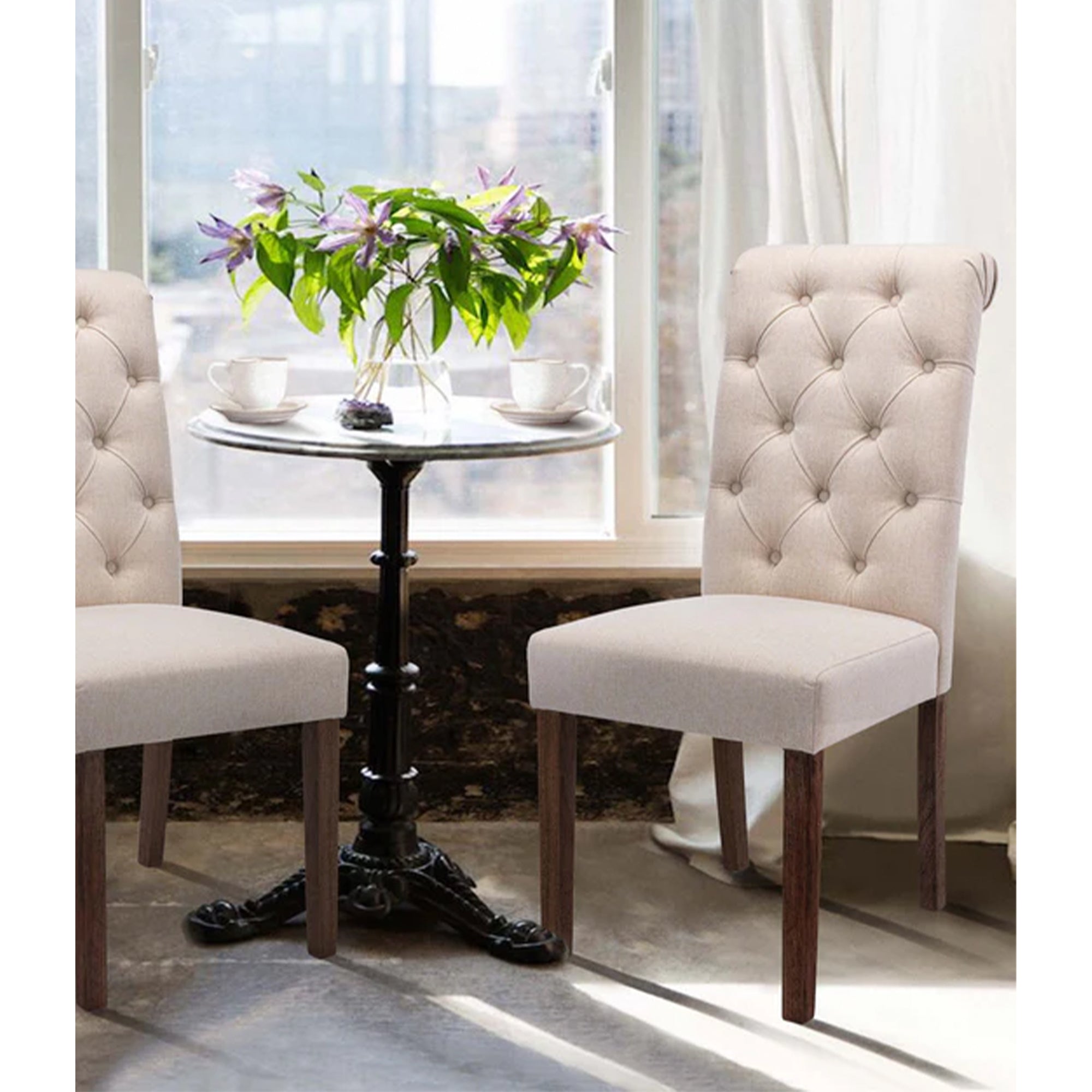 COLAMY Modern Tufted Armless Dining Chair, Solid Wood Legs,Beige(2 Pk)(Open Box) - VMInnovations