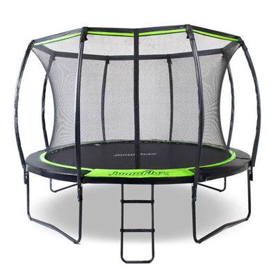 Flex140 14 Foot Trampoline with Enclosure and Ladder, Black and Green (Open Box)