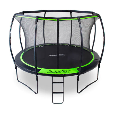 Flex140 14 Foot Trampoline with Enclosure and Ladder, Black and Green (Open Box)