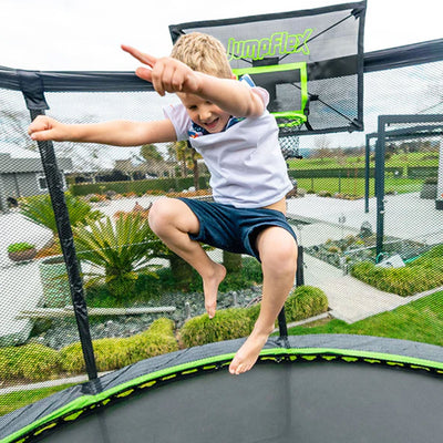 Flex140 14 Foot Trampoline with Enclosure and Ladder, Black and Green (Open Box)