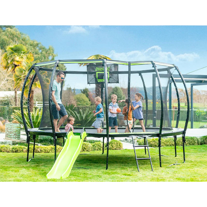 Jumpflex Flex120 12 Foot Trampoline with Enclosure and Ladder, Black and Green