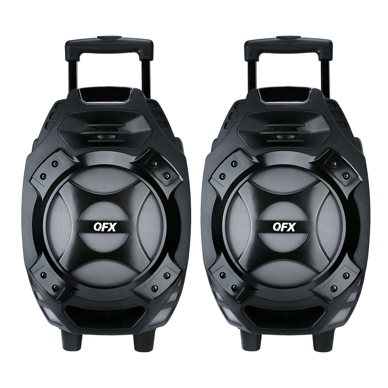 QFX 8" Portable Bluetooth Party Speaker with Microphone and Remote (2 Pack)