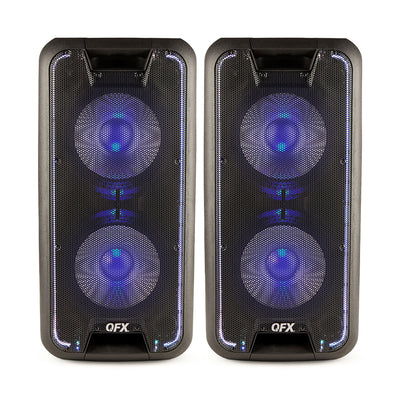 QFX PBX-100 Bluetooth Dual 10" Rechargeable Woofer Speaker w/ LED Light (2 Pack)