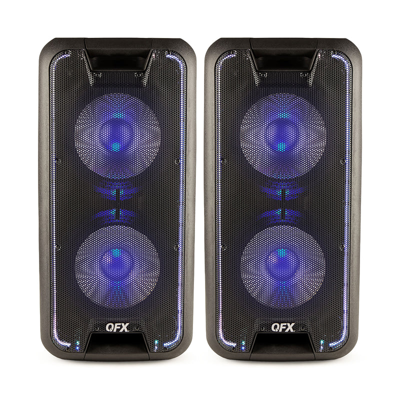 QFX PBX-100 Bluetooth Dual 10" Rechargeable Woofer Speaker w/ LED Light (2 Pack)