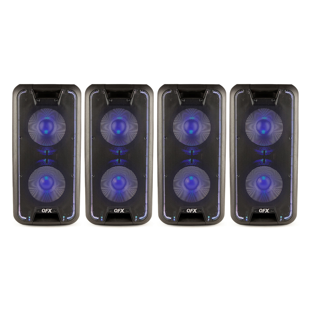 QFX PBX-100 Bluetooth Dual 10" Rechargeable Woofer Speaker w/ LED Light (4 Pack)
