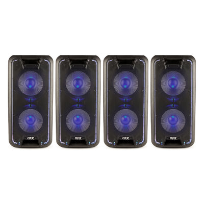 QFX PBX-100 Bluetooth Dual 10" Rechargeable Woofer Speaker w/ LED Light (4 Pack)