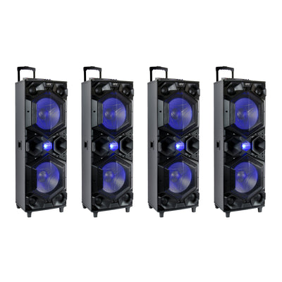 QFX Bluetooth High Power PA Speaker System w/ LED Lights & Mic Inputs (4 Pack)