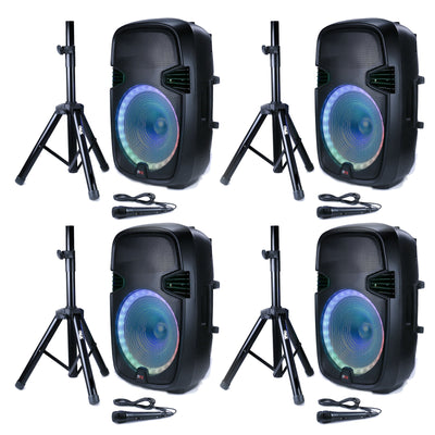 QFX 15 Inch Rechargeable Bluetooth Speaker System w/ Lights & Microphone, 4 Pack