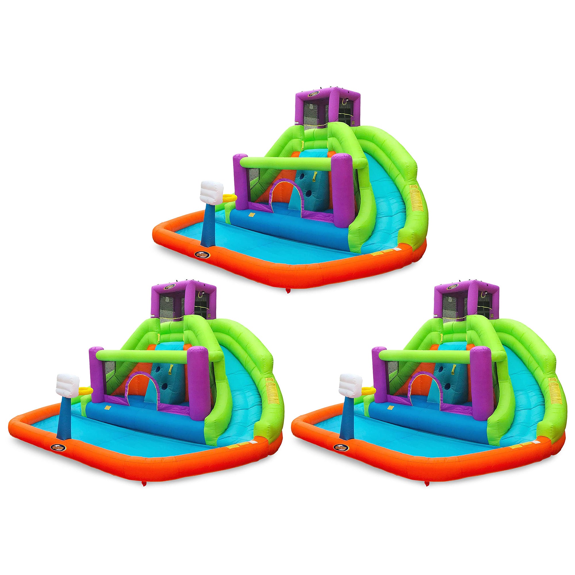 Magic Time Double Hurricane Outdoor Inflatable Water Slide Bounce House (3 Pack)