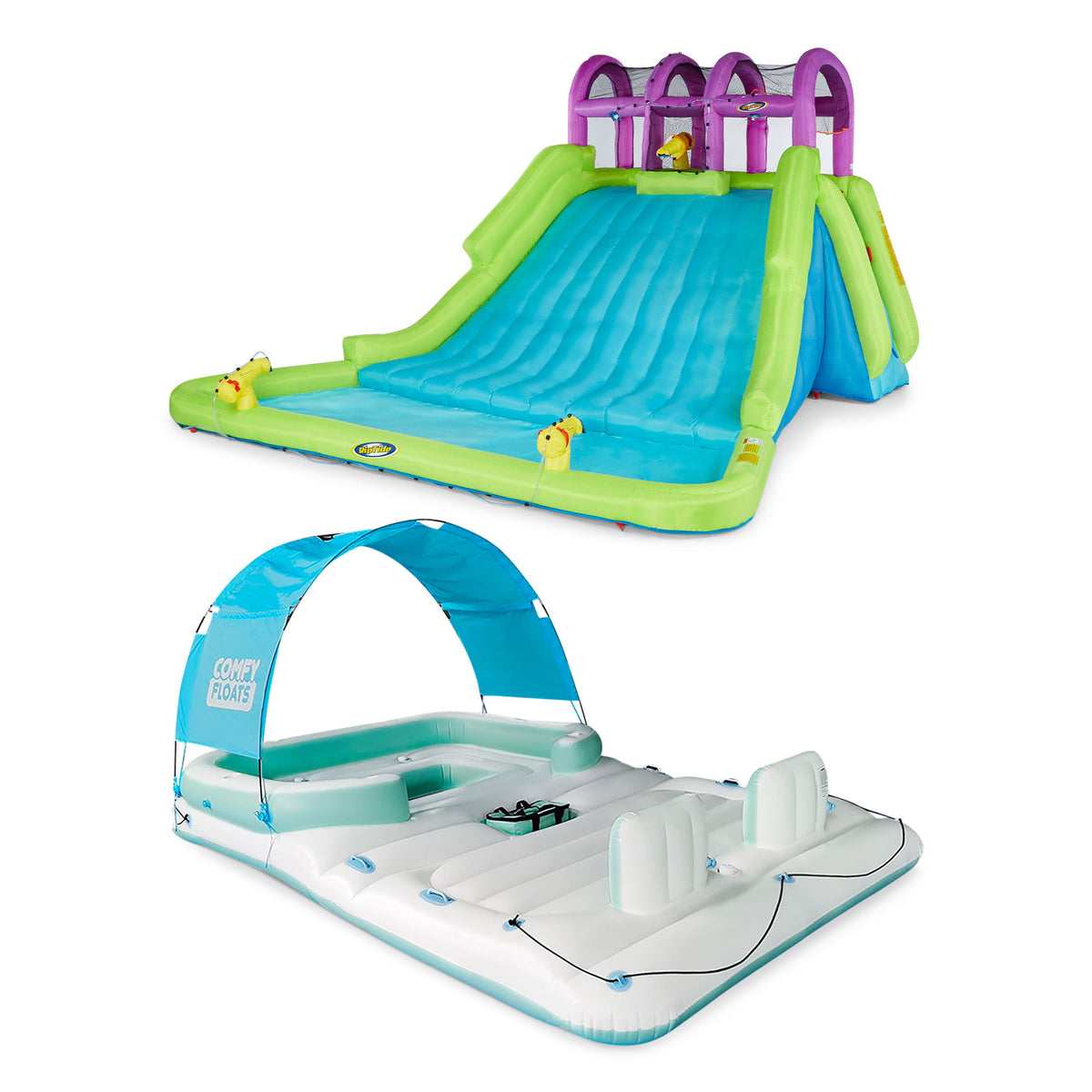 Kahuna Mega Blast Water Park & Comfy Floats 13 Ft Inflatable Summertime Float
