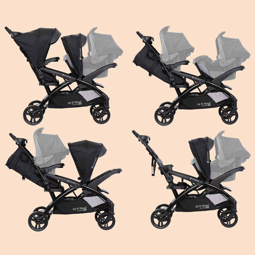 Sit N' Stand Double Stroller 2.0 DLX w/5 Point Safety Harness, Stormy (Open Box)