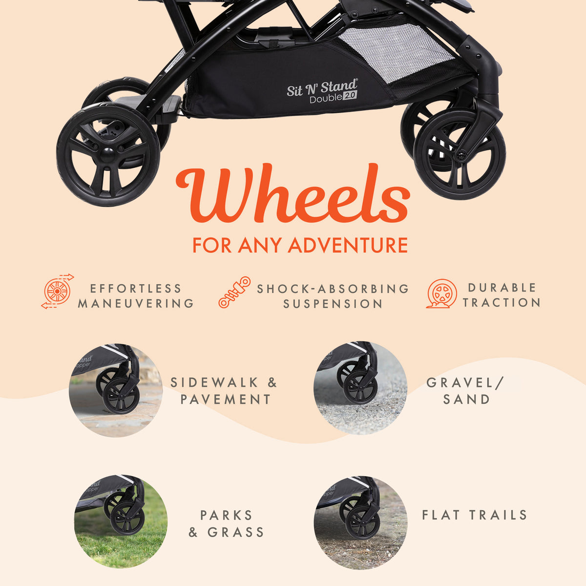 Baby Trend Sit N' Stand Double Stroller 2.0 DLX w/5 Point Safety Harness, Stormy