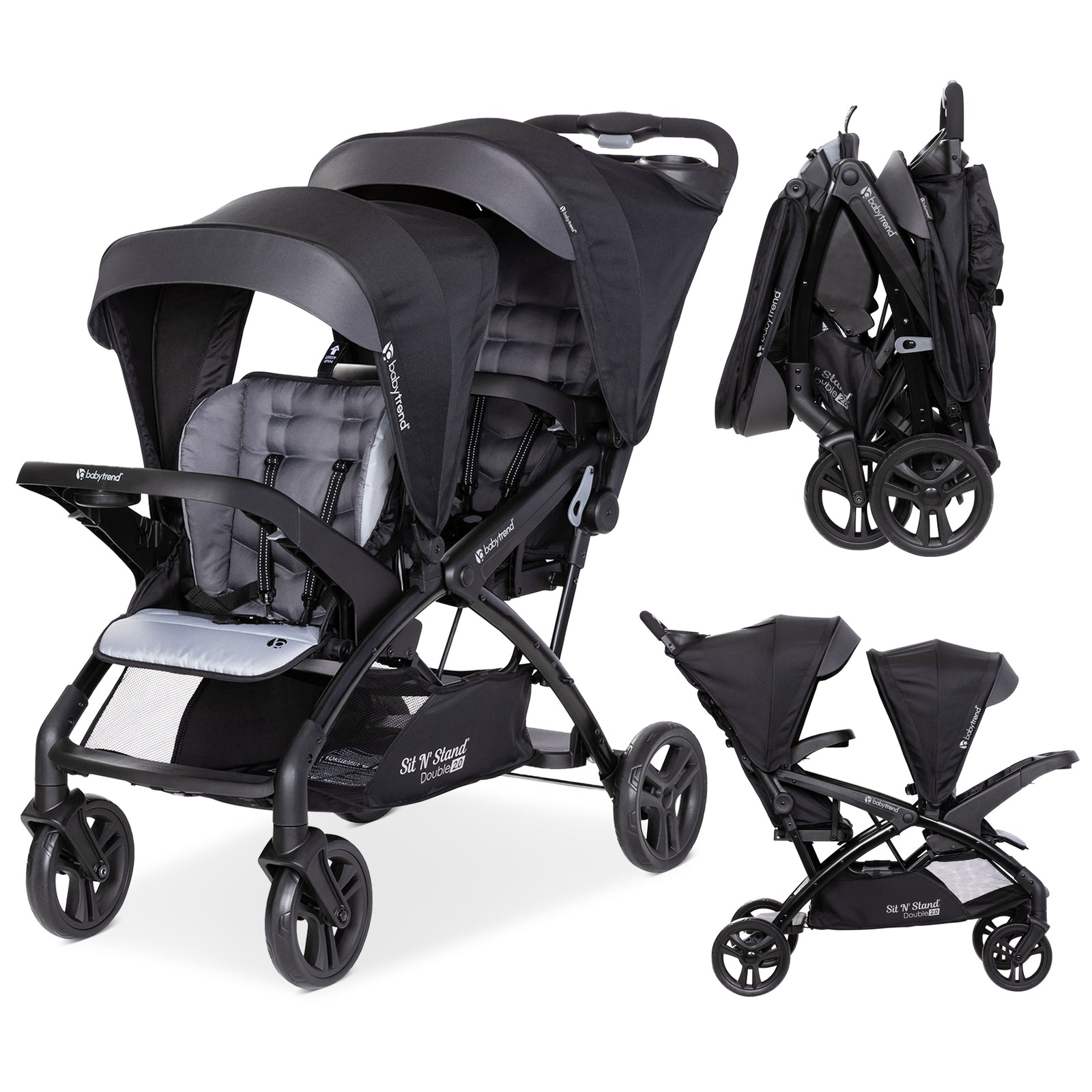 Baby Trend Sit N' Stand Double Stroller 2.0 DLX w/5 Point Safety Harness, Stormy - VMInnovations