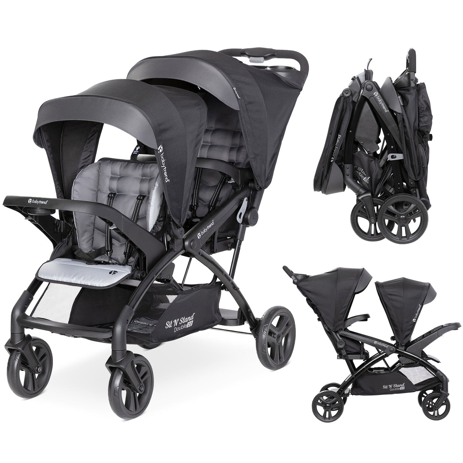 Sit N' Stand Double Stroller 2.0 DLX w/5 Point Safety Harness, Stormy (Open Box) - VMInnovations