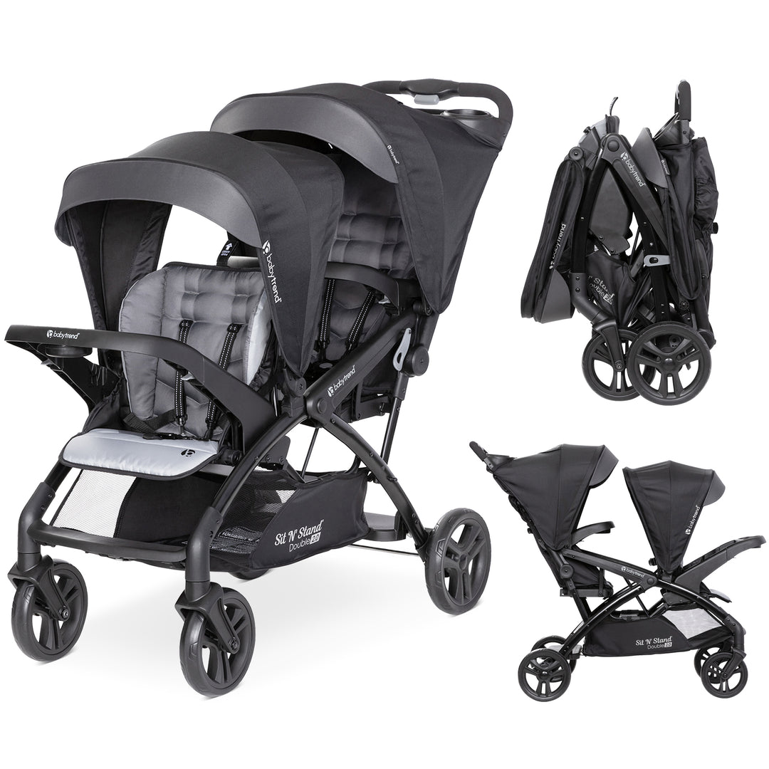 Sit N' Stand Double Stroller 2.0 DLX w/5 Point Safety Harness, Stormy (Open Box)