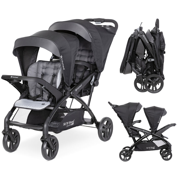 Sit N' Stand Double Stroller 2.0 DLX w/5 Point Safety Harness, Stormy (Open Box)