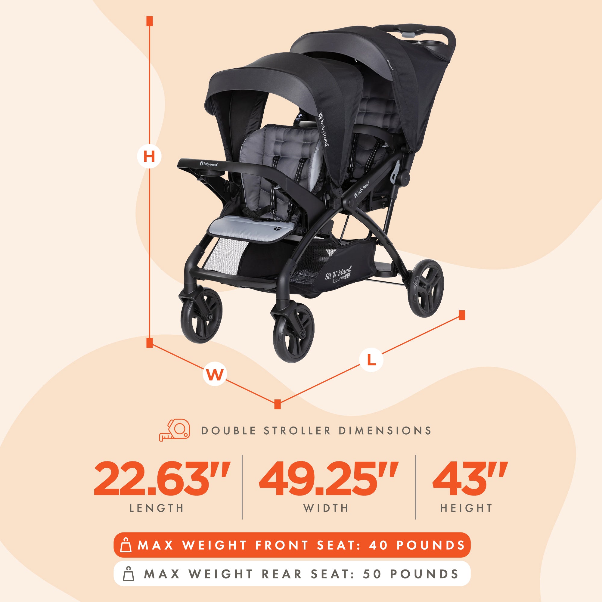 Sit N' Stand Double Stroller 2.0 DLX w/5 Point Safety Harness, Stormy (Used) - VMInnovations