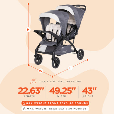 Baby Trend Sit N' Stand Double Stroller w/5 Point Harness, Magnolia (Open Box) - VMInnovations