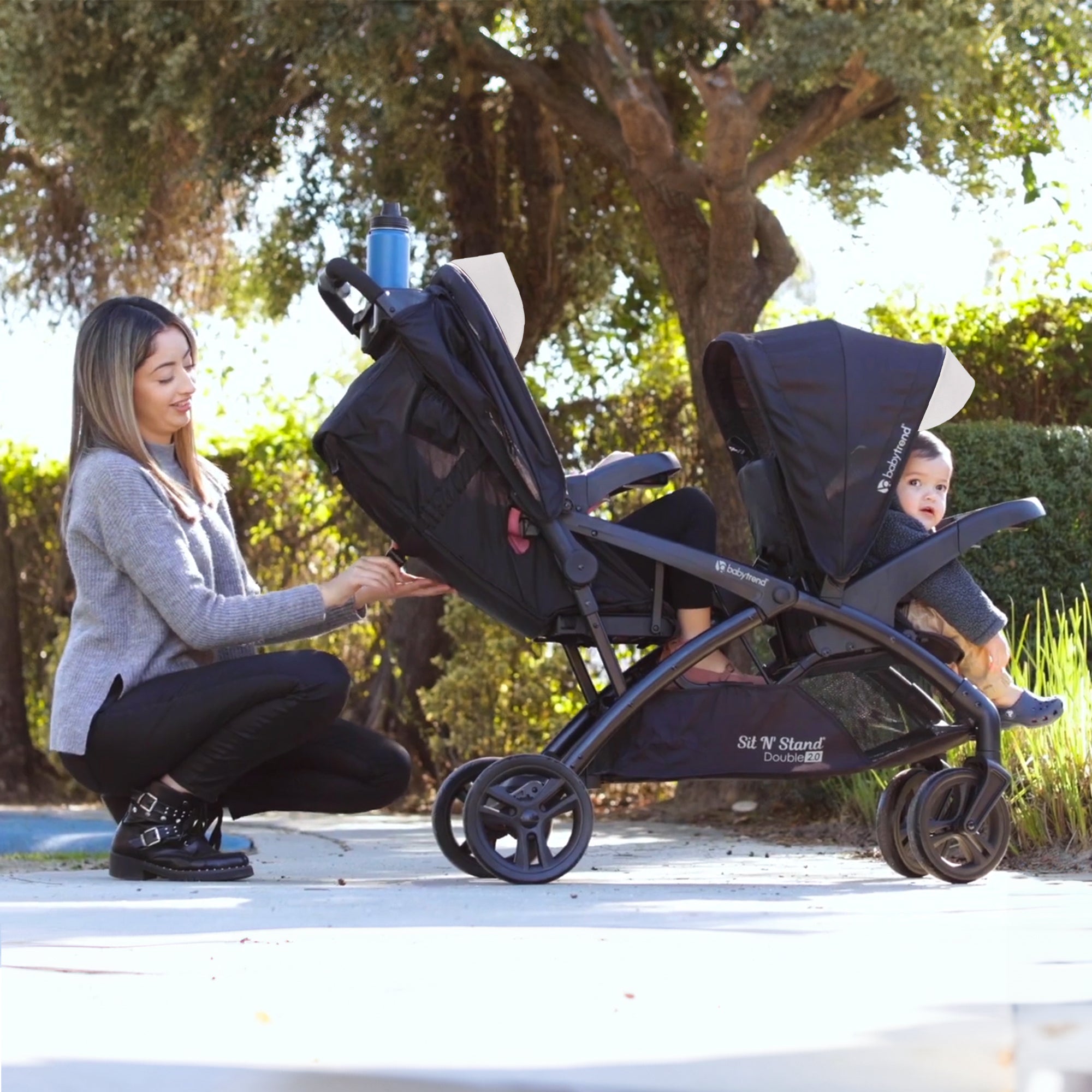 Baby Trend Sit N' Stand Double Stroller w/5 Point Harness, Magnolia (Open Box) - VMInnovations