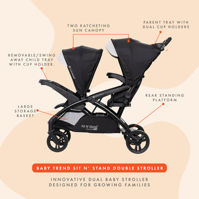 Baby Trend Sit N' Stand Double Stroller 2.0 DLX,  Modern Khaki (Open Box)