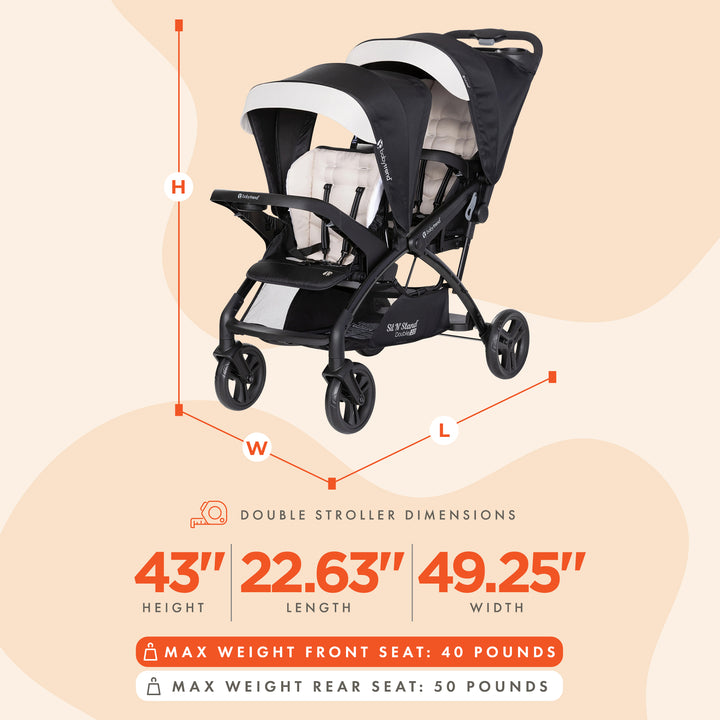 Baby Trend Sit N' Stand Double Stroller 2.0 DLX w/5 Point Harness, Modern Khaki