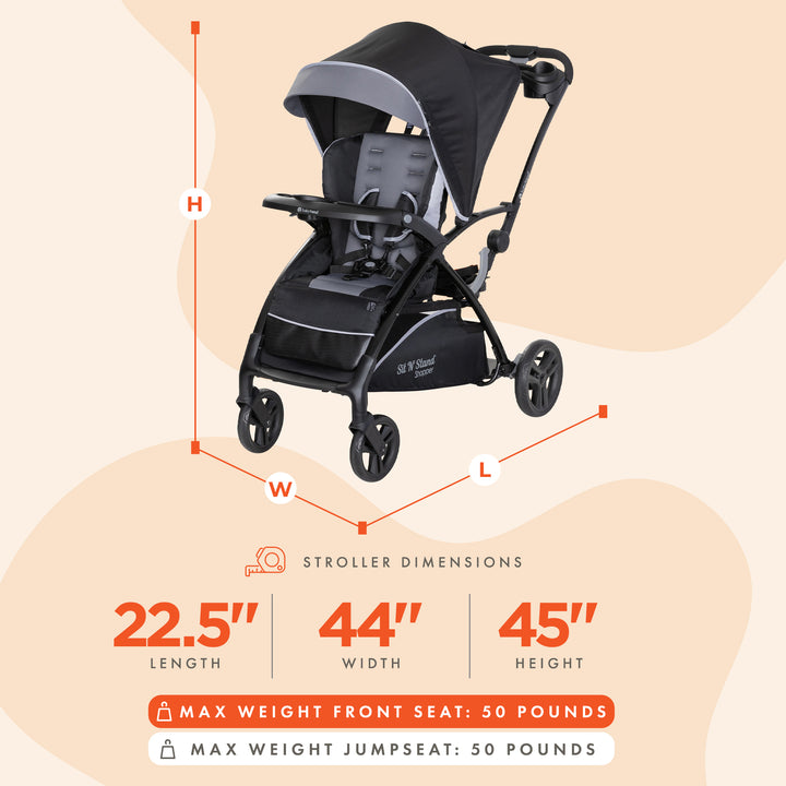 Baby Trend Sit N' Stand 5 in 1 Shopper Stroller with Canopy and Basket, Stormy