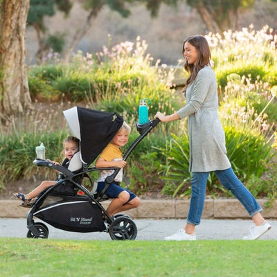 Sit N' Stand 5 in 1 Shopper Stroller w/Canopy & Basket, Modern Khaki (Open Box) - VMInnovations