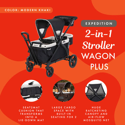 Baby Trend Expedition 2n1 Stroller Wagon w/Canopy & Basket, Modern Khaki (Used) - VMInnovations