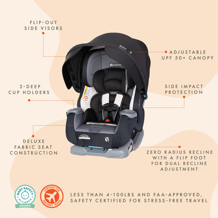 Baby Trend Cover Me 4 in 1 Convertible Car Seat with Adjustable Canopy, Black - VMInnovations