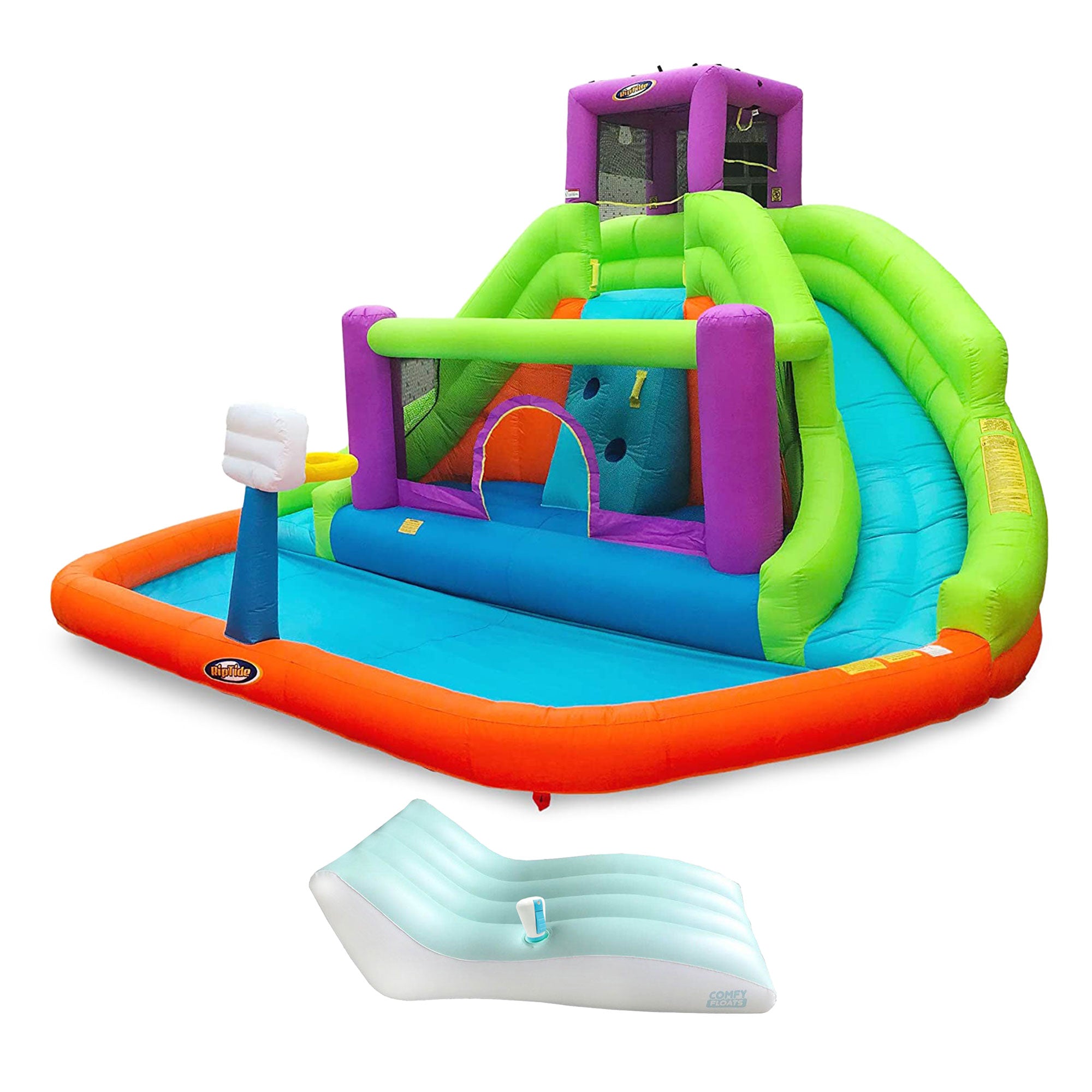 Magic Time Double Hurricane Water Slide & Comfy Floats Misting Chaise Lounger