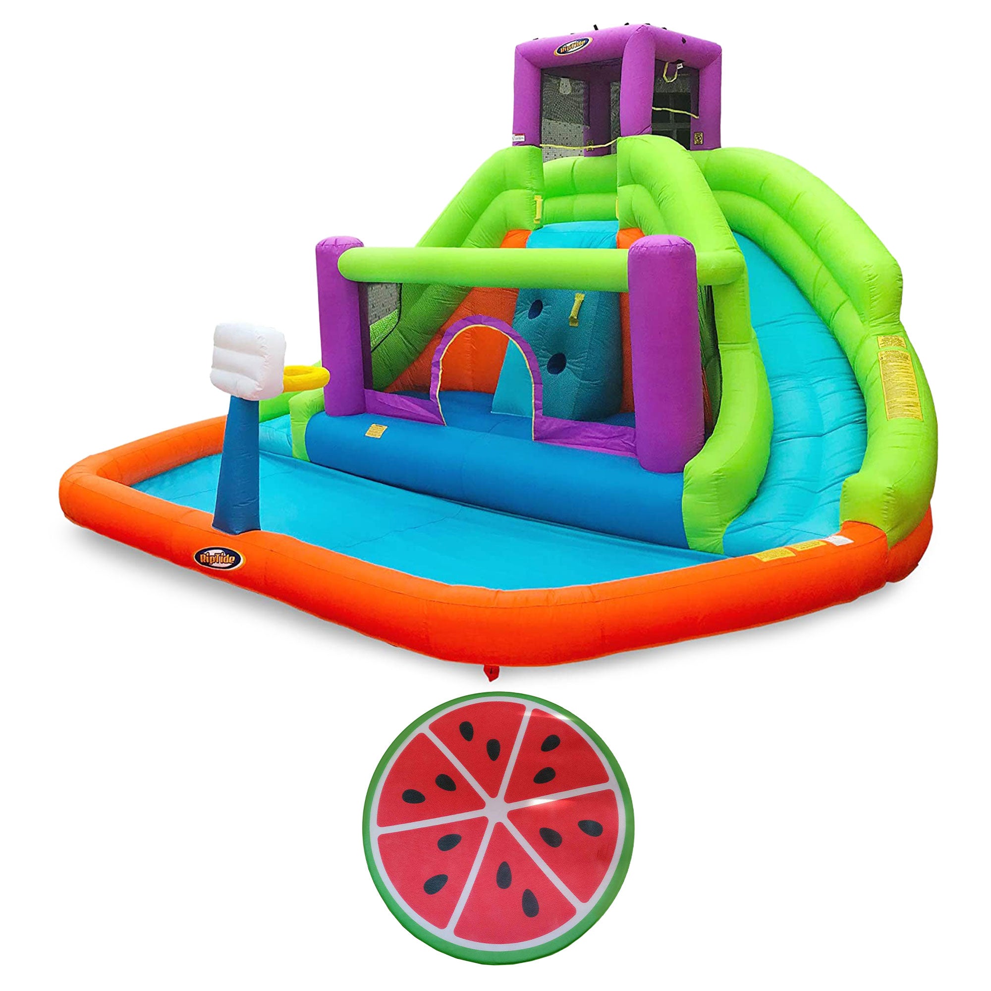 Magic Time Double Hurricane Slide & Comfy Floats Sun Disc Pool Float, Watermelon - VMInnovations